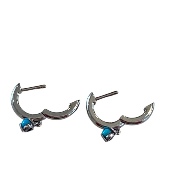 BABYGOLD 14K White Gold Turquoise Charm Huggies Earrings - Picture 5 of 10